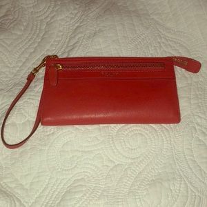 Coach red leather wallet with wrist strap